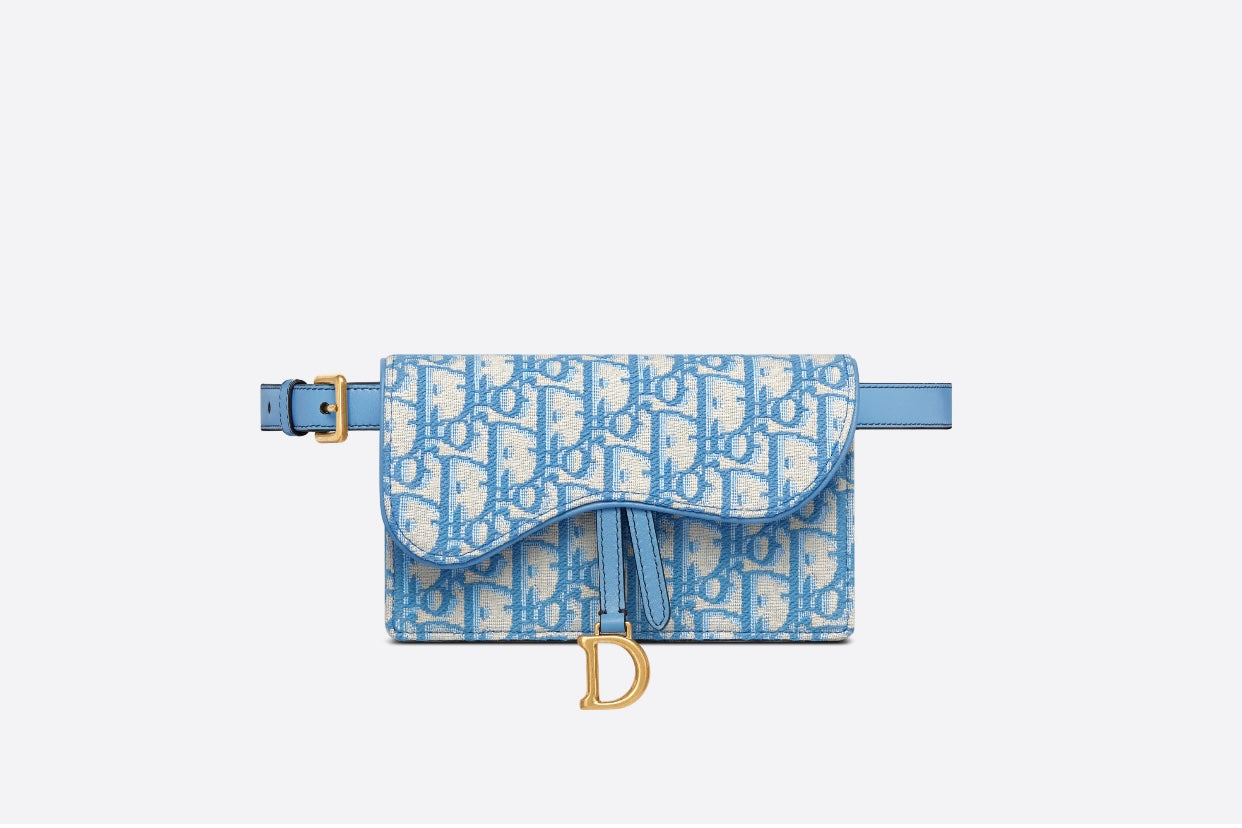 Dior Oblique Saddle Belt Bag light blue