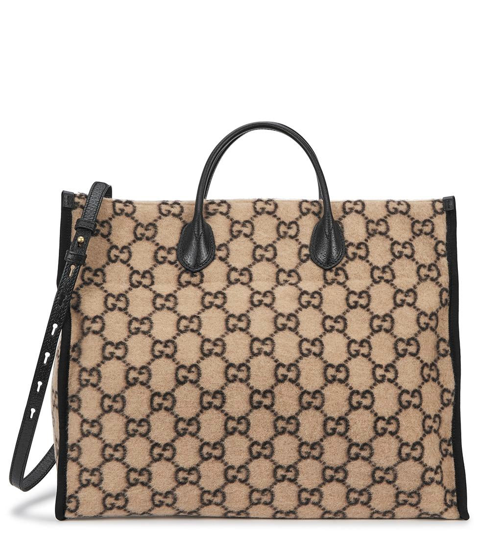 Gucci GG Leather Trimmed Wool Tote