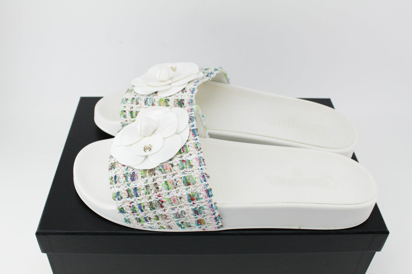 Chanel Tweed Grosgrain slides