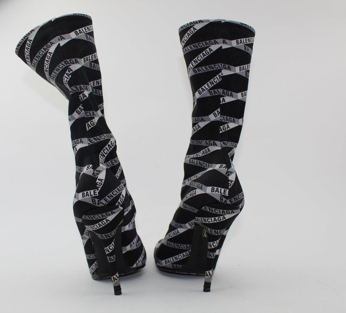 BALENCIAGA 80mm MONOGRAM LOGO SPANDEX BOOTIES