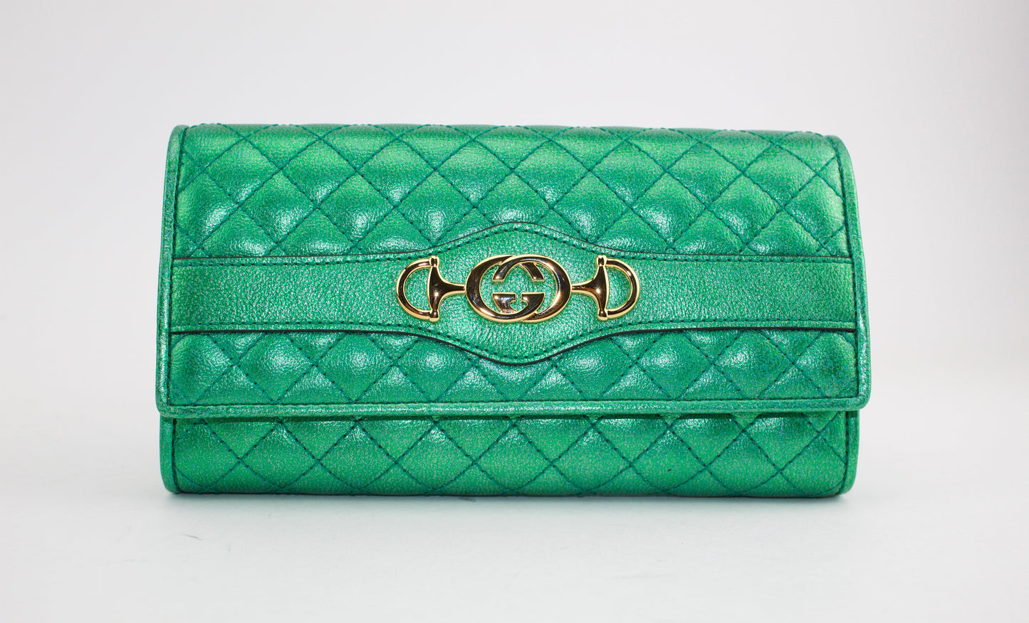 GUCCI LAMINATED CONTINENTAL WALLET IN GREEN