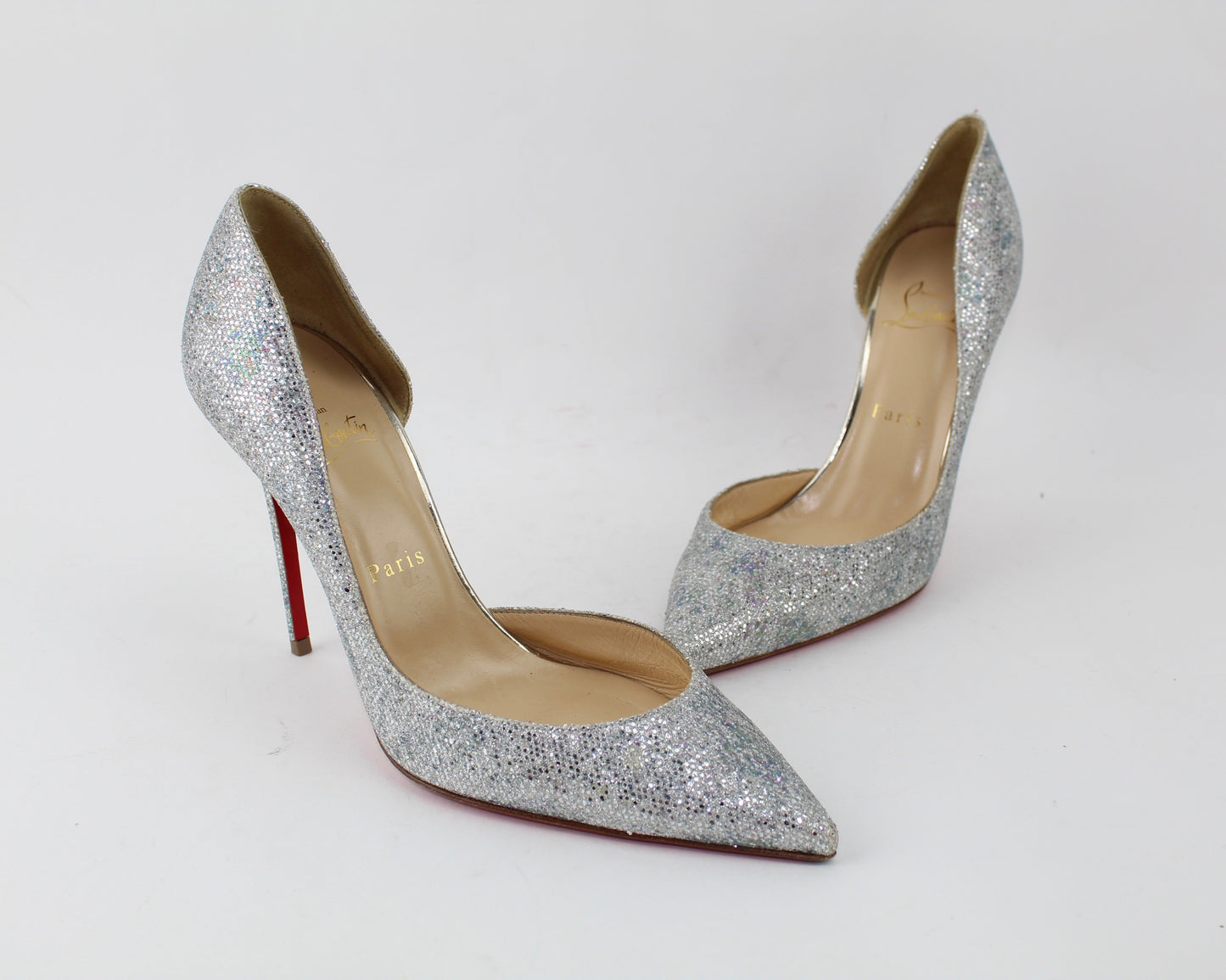 CHRISTIAN LOUBOUTIN IRIZA HALF D'ORSAY GLITTER PUMP SIZE 39