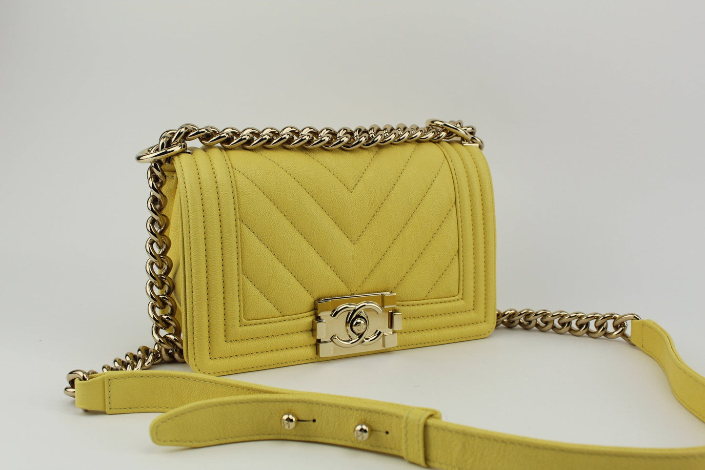 Chanel Chevron Small Boy Bag Yellow