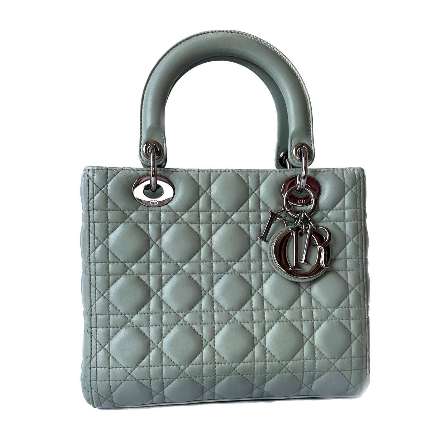 Lady Dior Medium Mint Cannage Lambskin Leather with silver hardware and strap