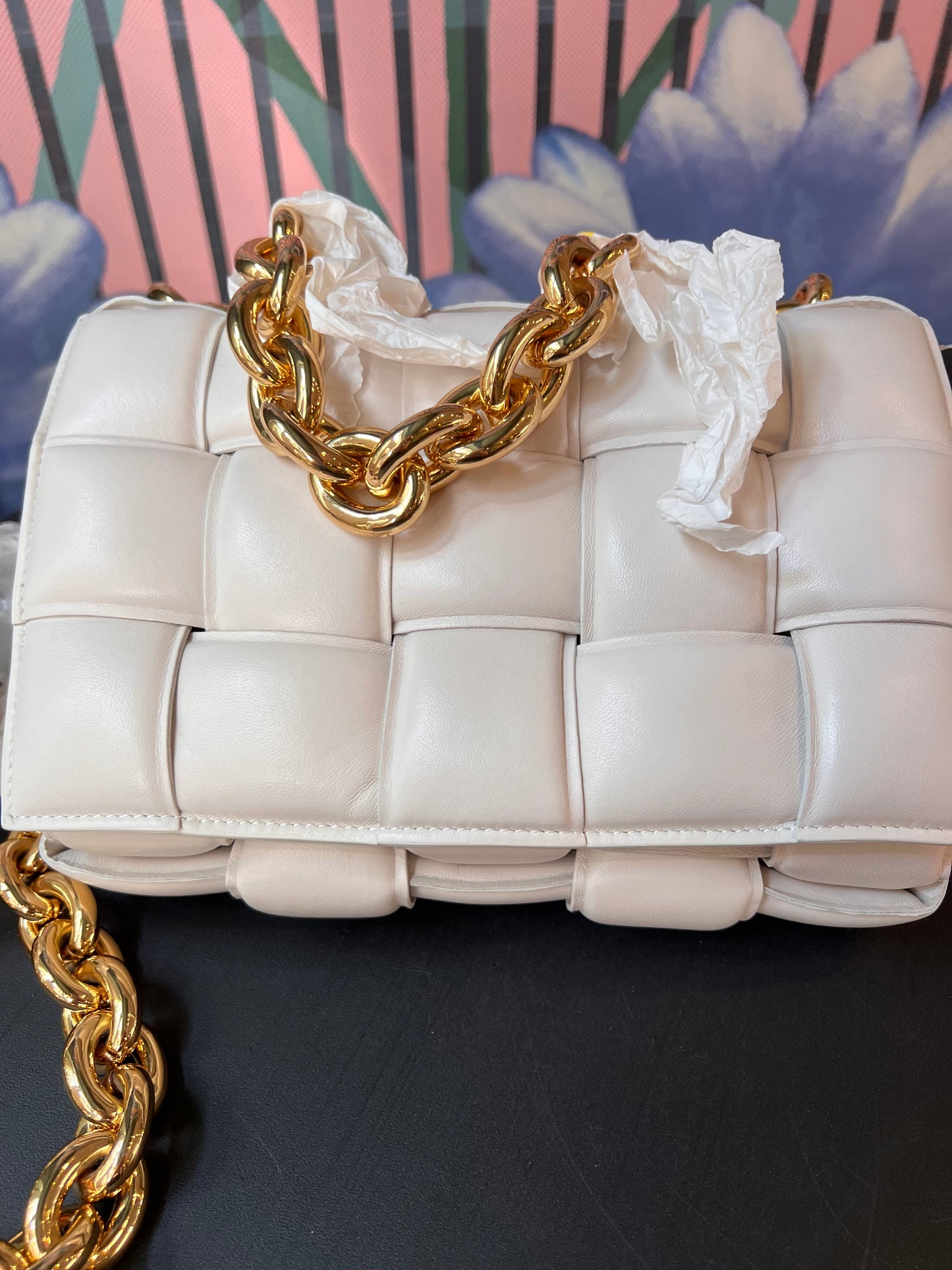 Bottega Veneta Chain Cassete Ecru with gold chain