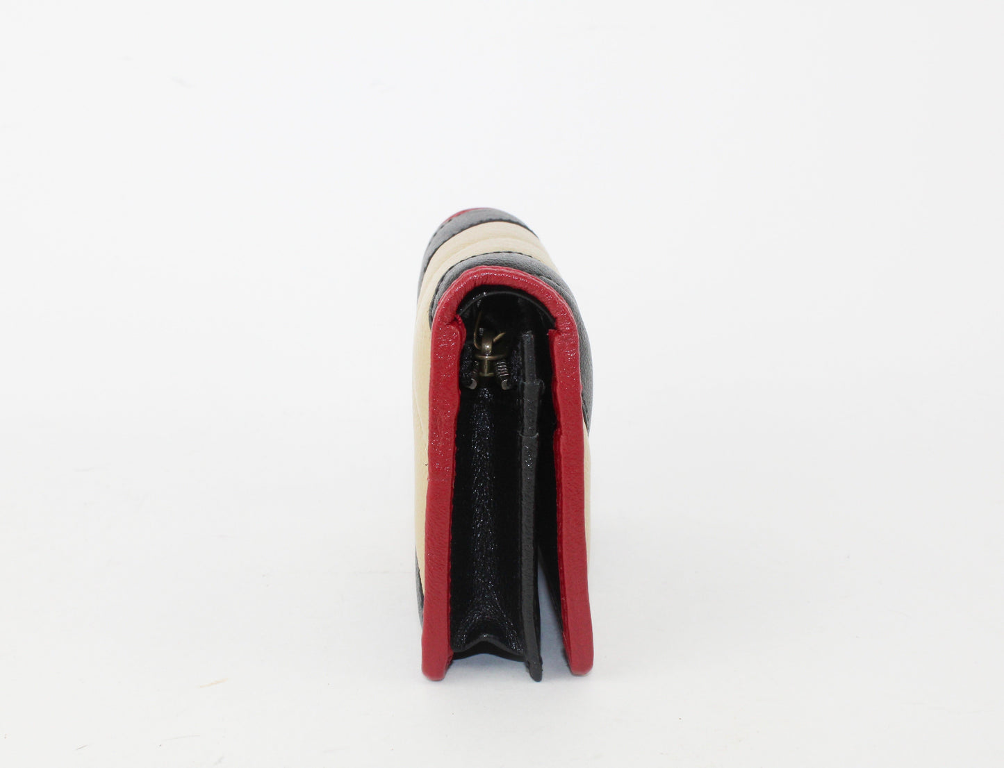 Gucci Calfskin Striped Matelasse GG Marmont Card Case Black Beige