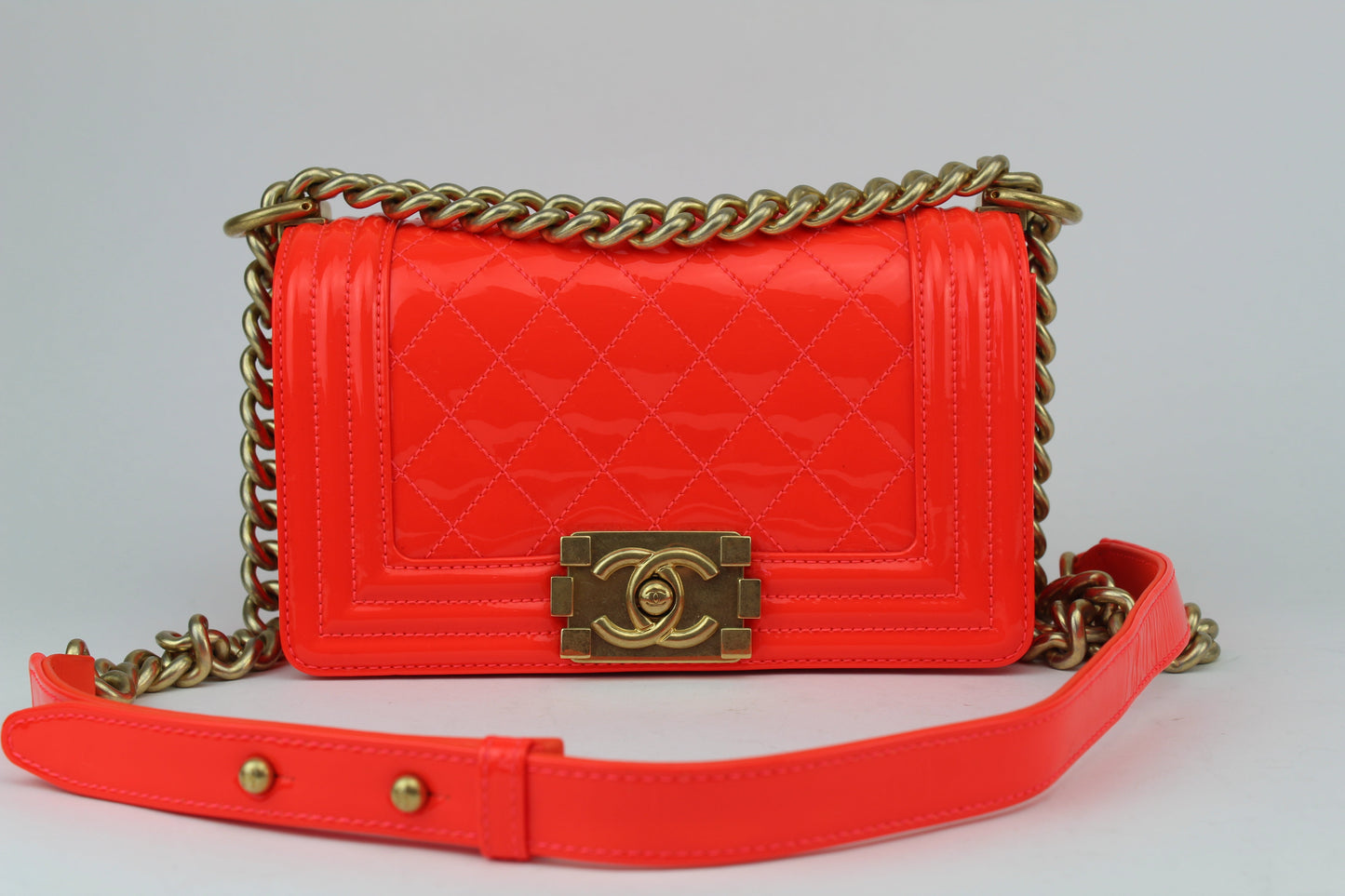 Chanel Patent Small Boy Bag Orange