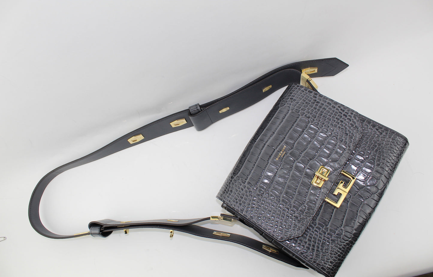 GIVENCHY EDEN MEDIUM CROC-EFFECT LEATHER SHOULDER BAG
