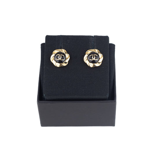 Chanel Gold and black Flower Earrings