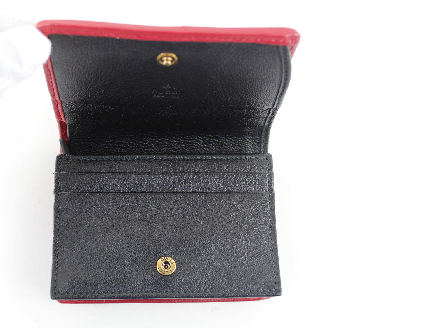 Gucci Calfskin Striped Matelasse GG Marmont Card Case Black Beige