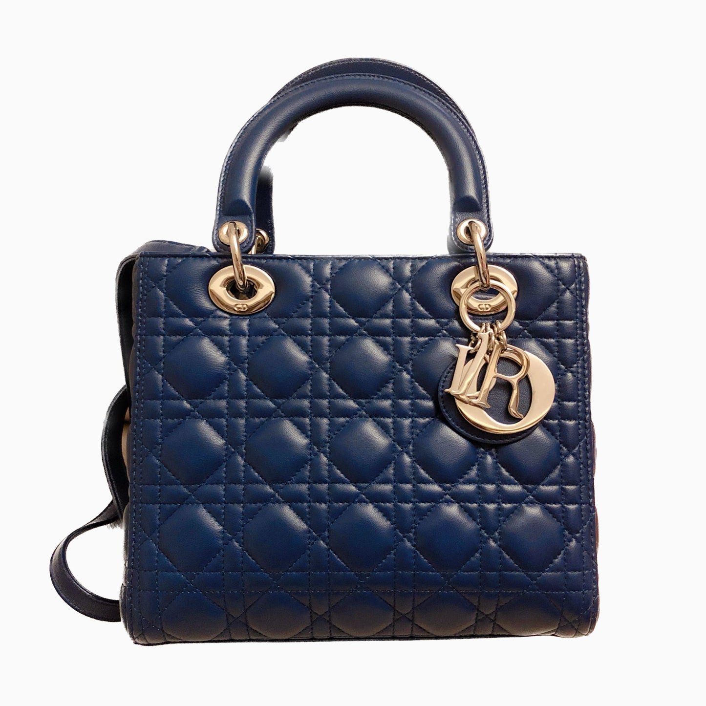 Lady Dior Medium Navy Blue Cannage Lambskin Leather