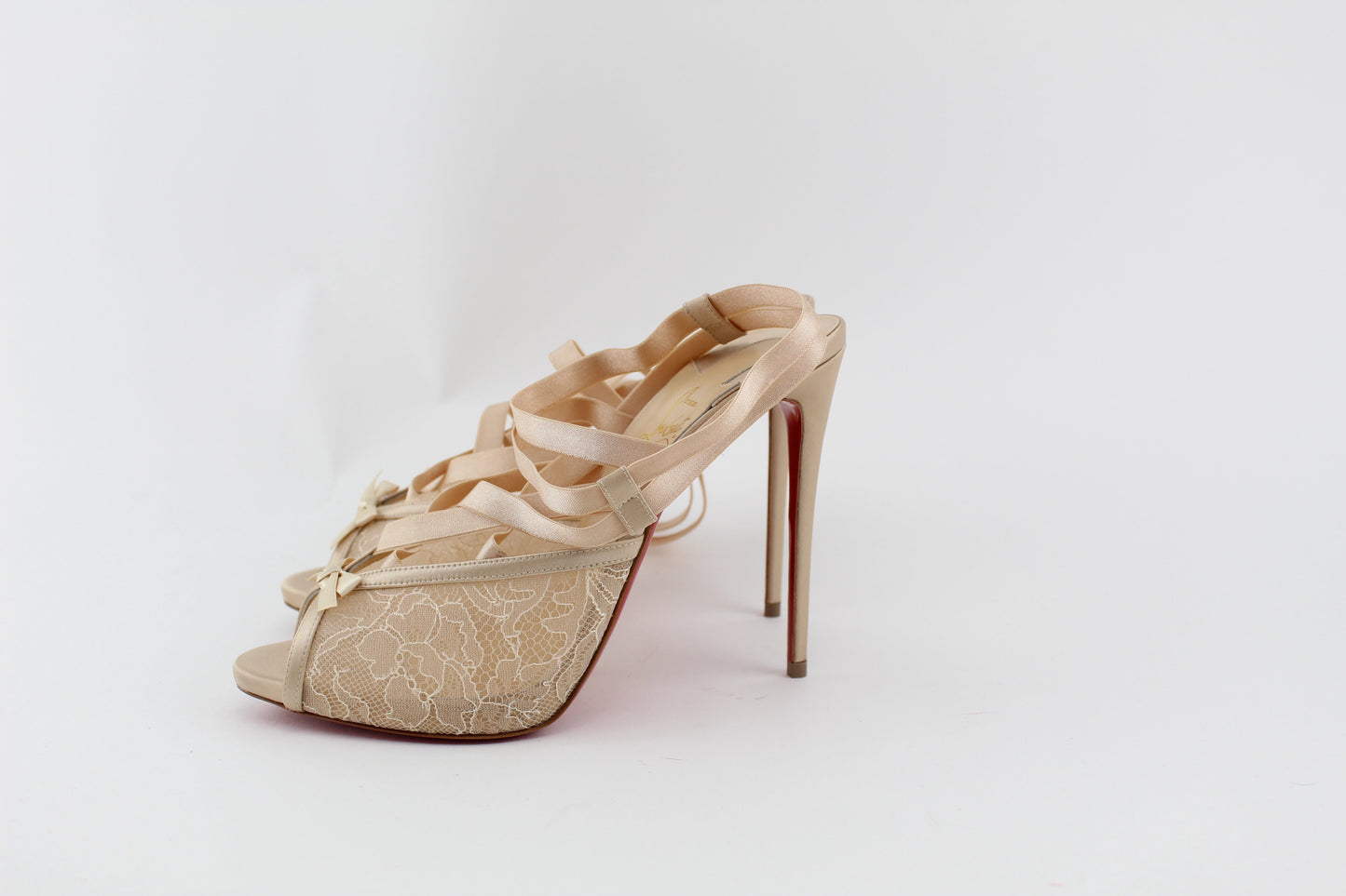 CHRISTIAN LOUBOUTIN NOUBA CREPE 120 SATIN NUDE SIZE 38.5
