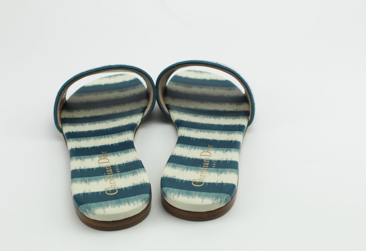 Christian Dior Dway Deep Ocean Blue D-Stripes Slides