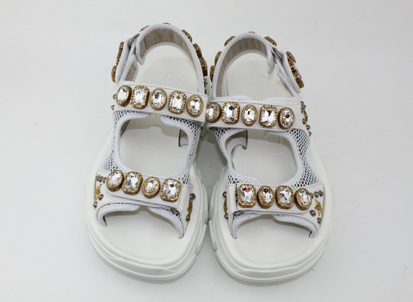Gucci Crystal Embellished Sandals White