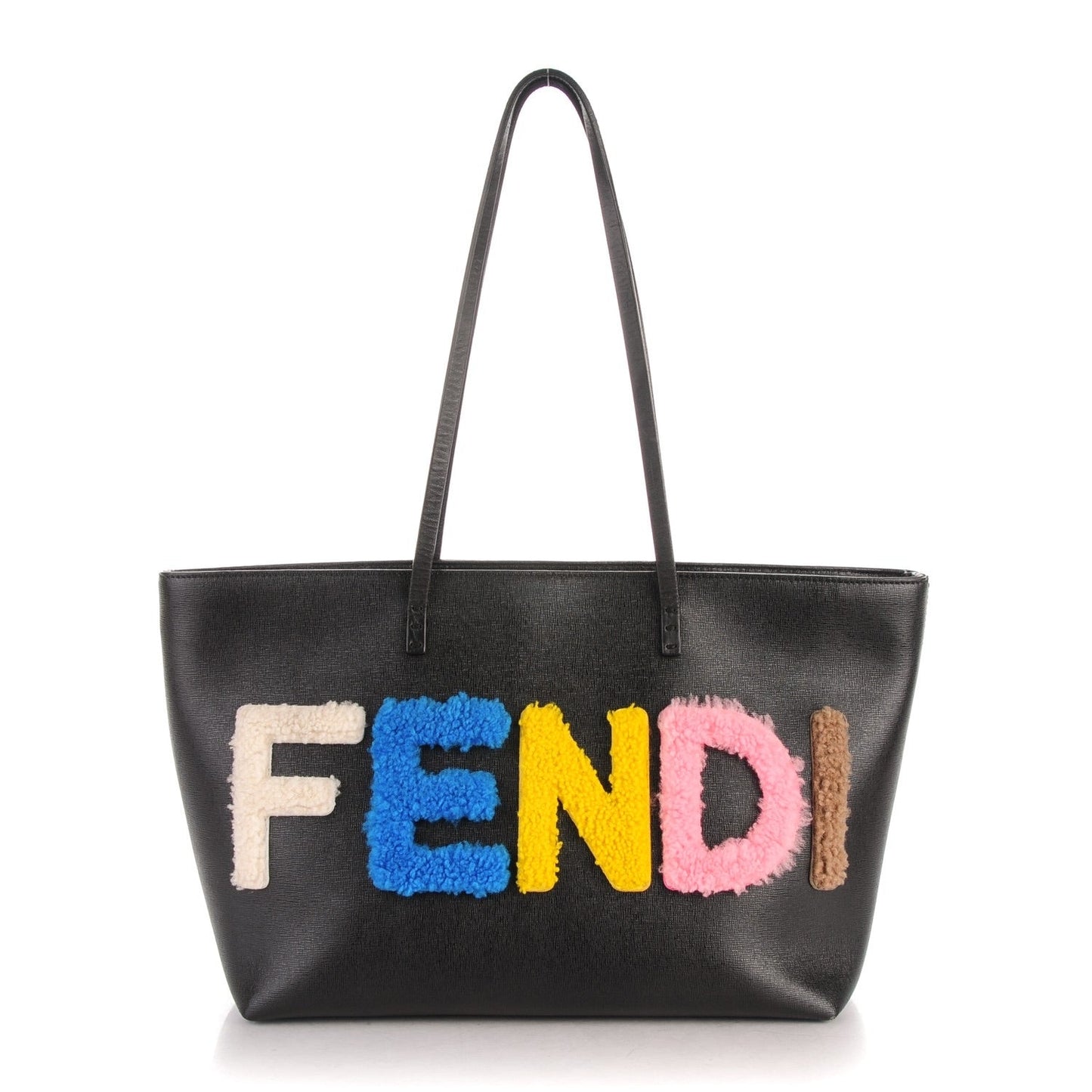 FENDI VITELLO ELITE SHEARLING SMALL LOGO TOTE