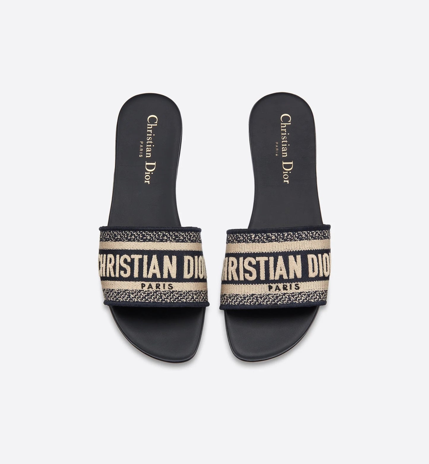 Dior Dway Navy Blue Embroidered Slides