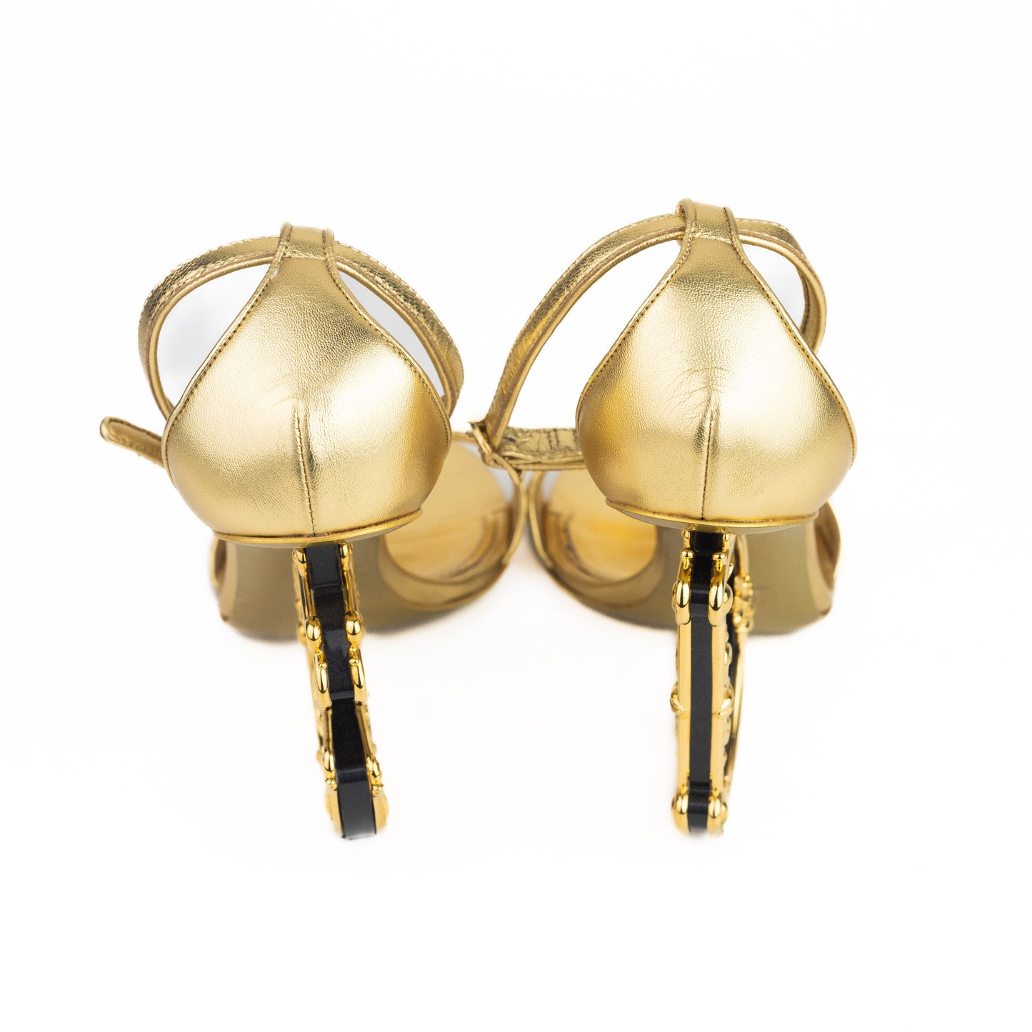 Dolce & Gabbana Gold Sandals with DG Baroque Heel