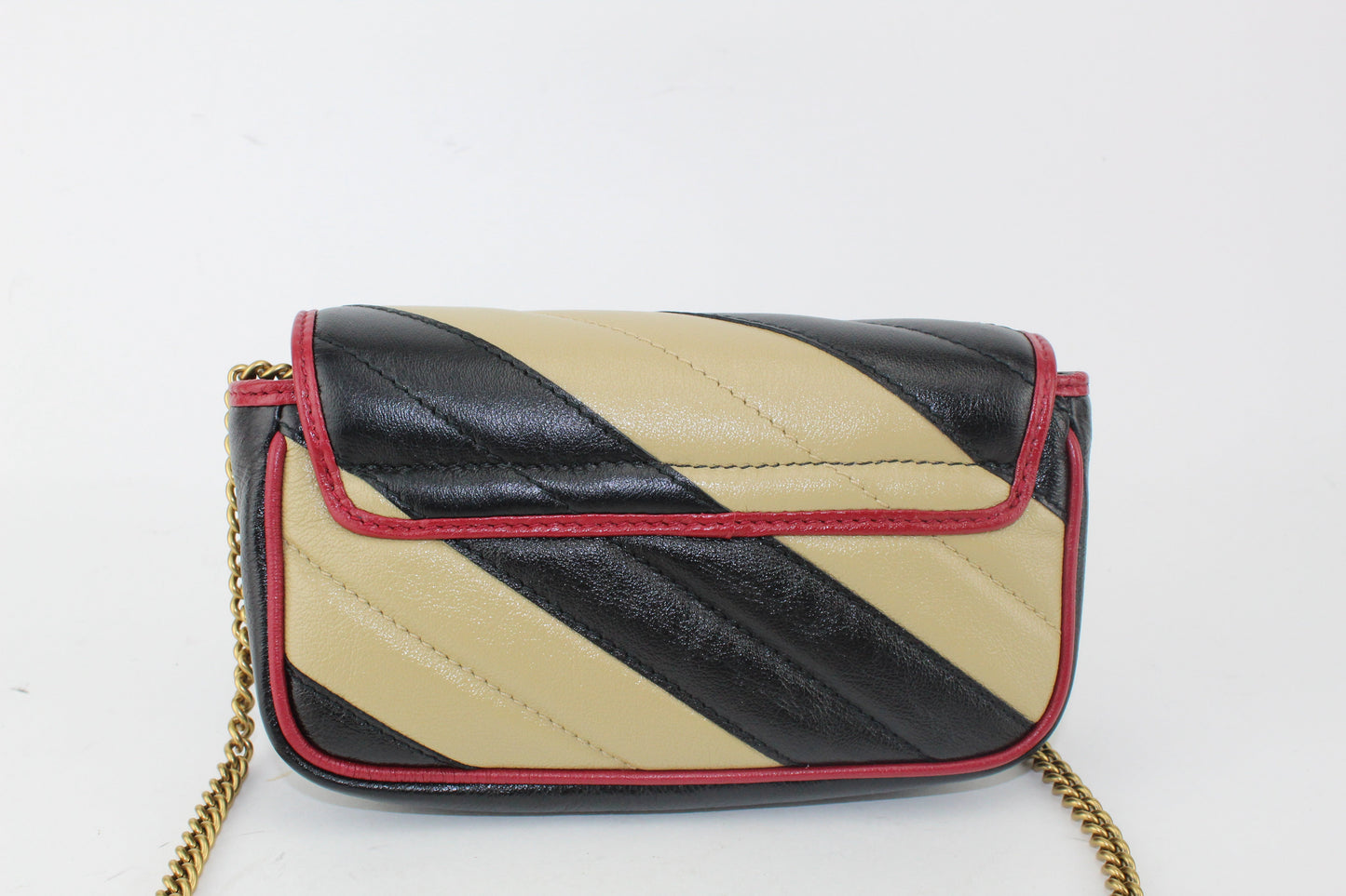 Gucci Calfskin Striped Matelasse Super Mini GG Marmont