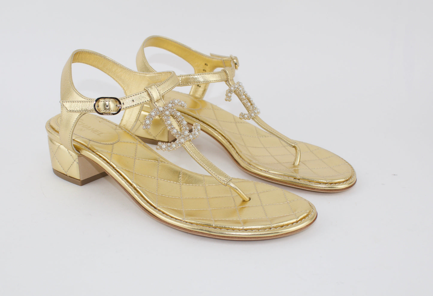 CHANEL LAMBSKIN APPLIQUE THONG SANDALS