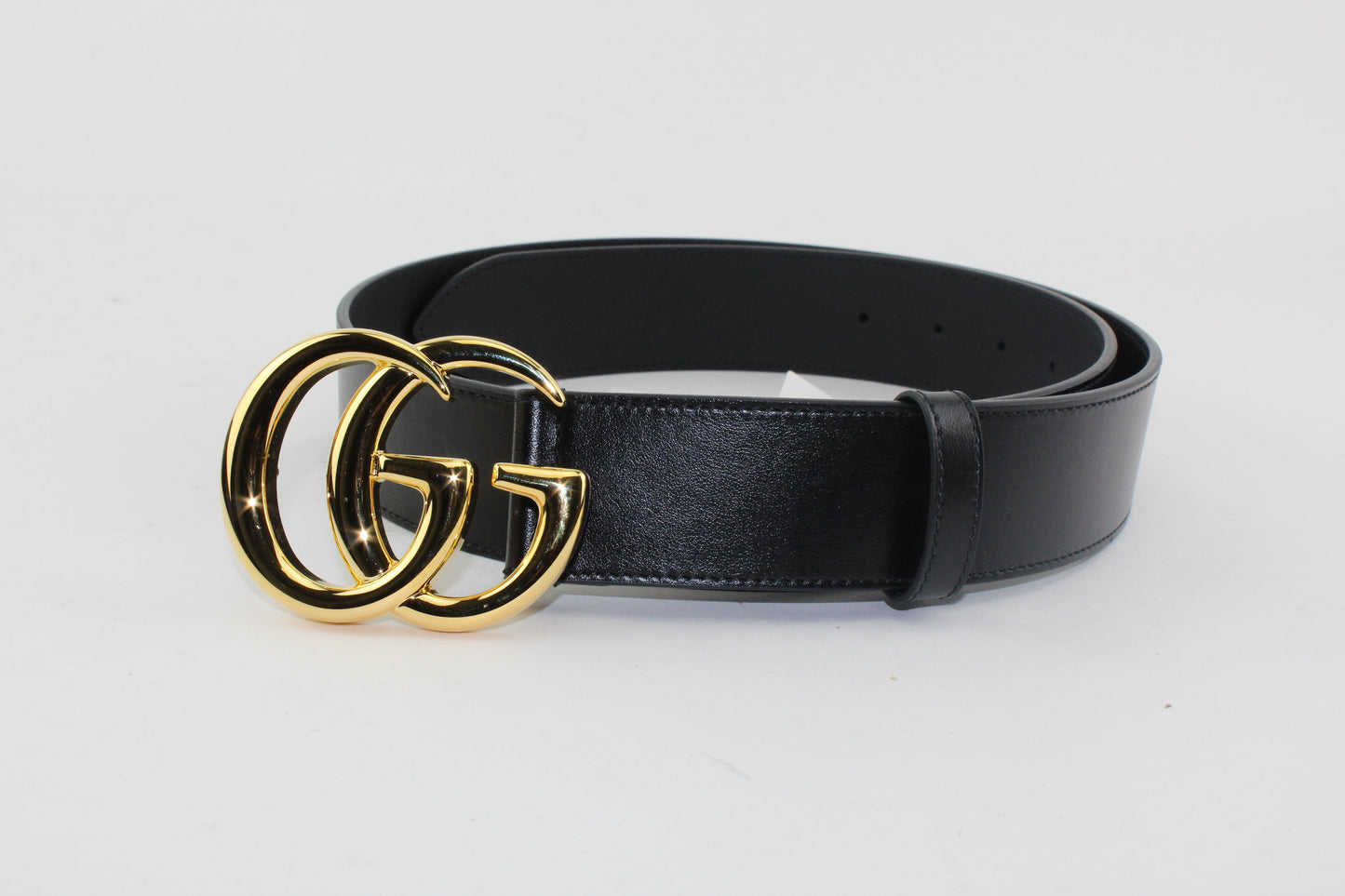 Gucci GG Marmont leather belt with shiny buckle