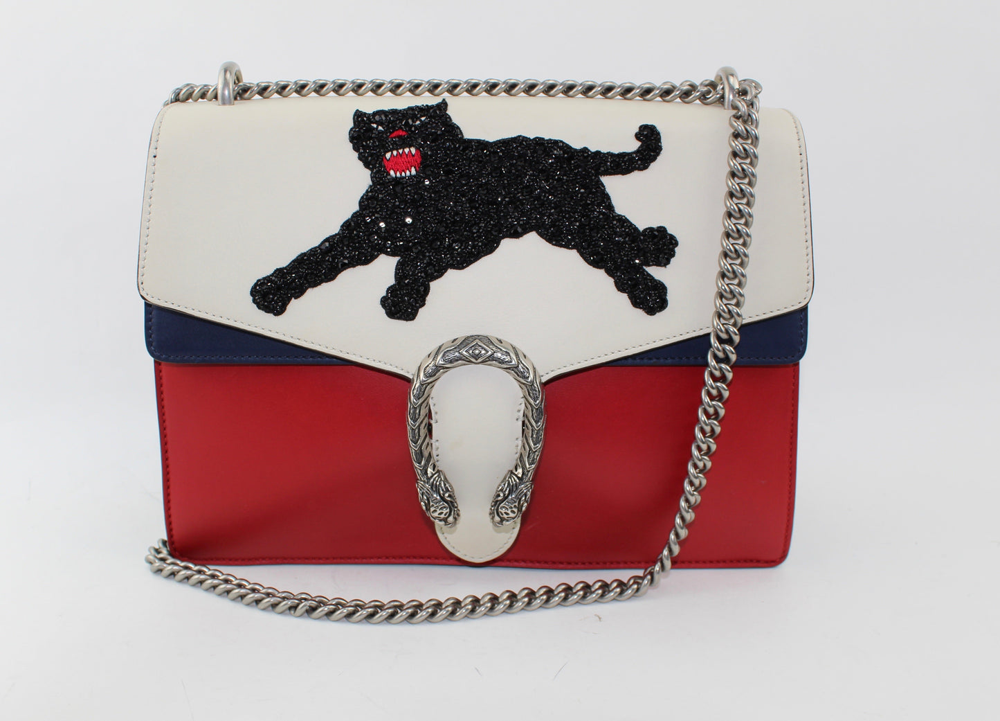 GUCCI CALFSKIN PANTHER EMBROIDERED MEDIUM DIONYSUS SHOULDER BAG