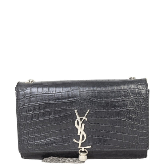 Saint Laurent Kate Tassel Chain Bag Medium Croc-Embossed