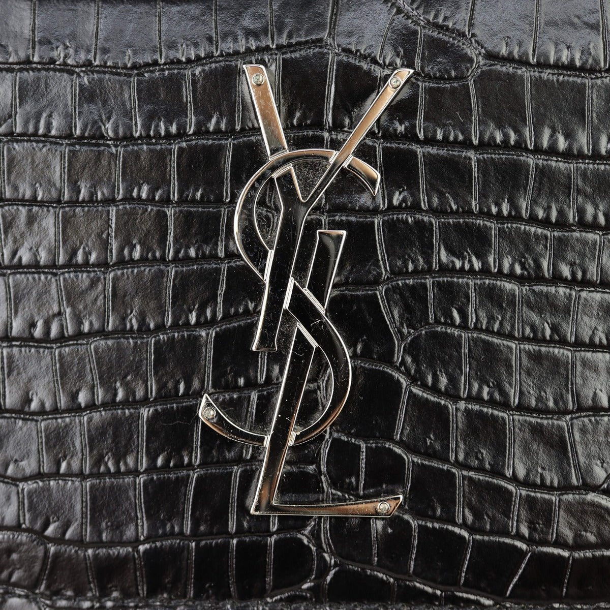 Saint Laurent Sunset Chain Wallet Croc Embossed