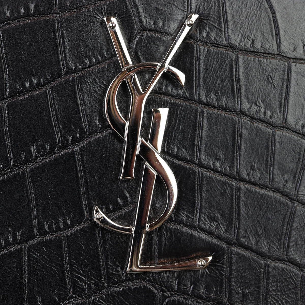 Saint Laurent Cassandre Chain Wallet Croc-Embossed