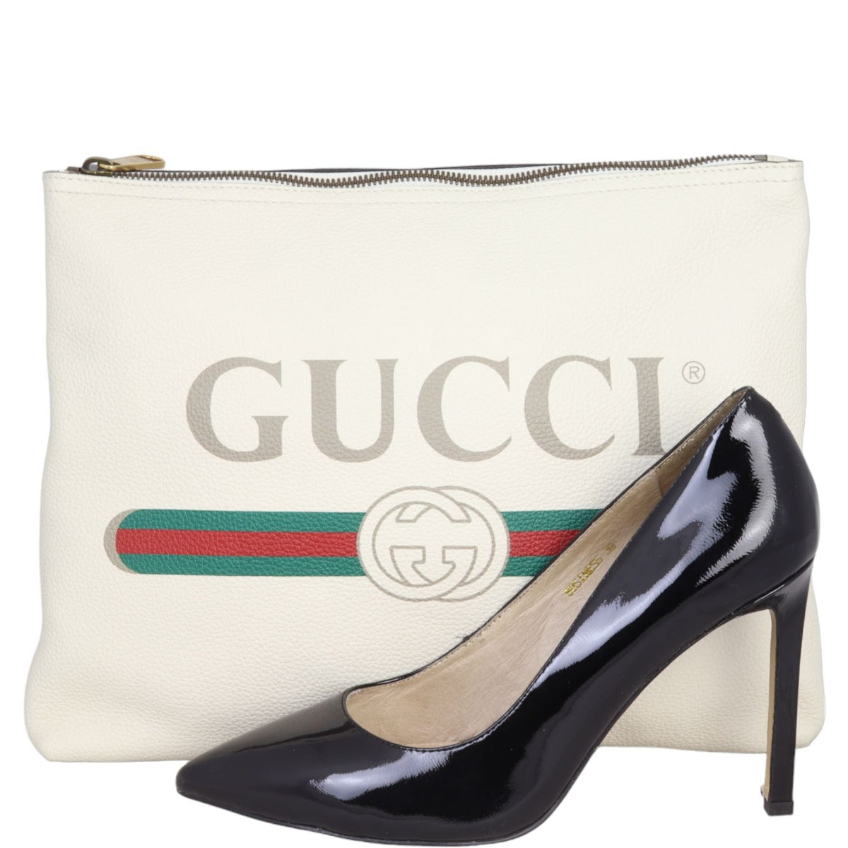 Gucci Logo Print Leather Pouch