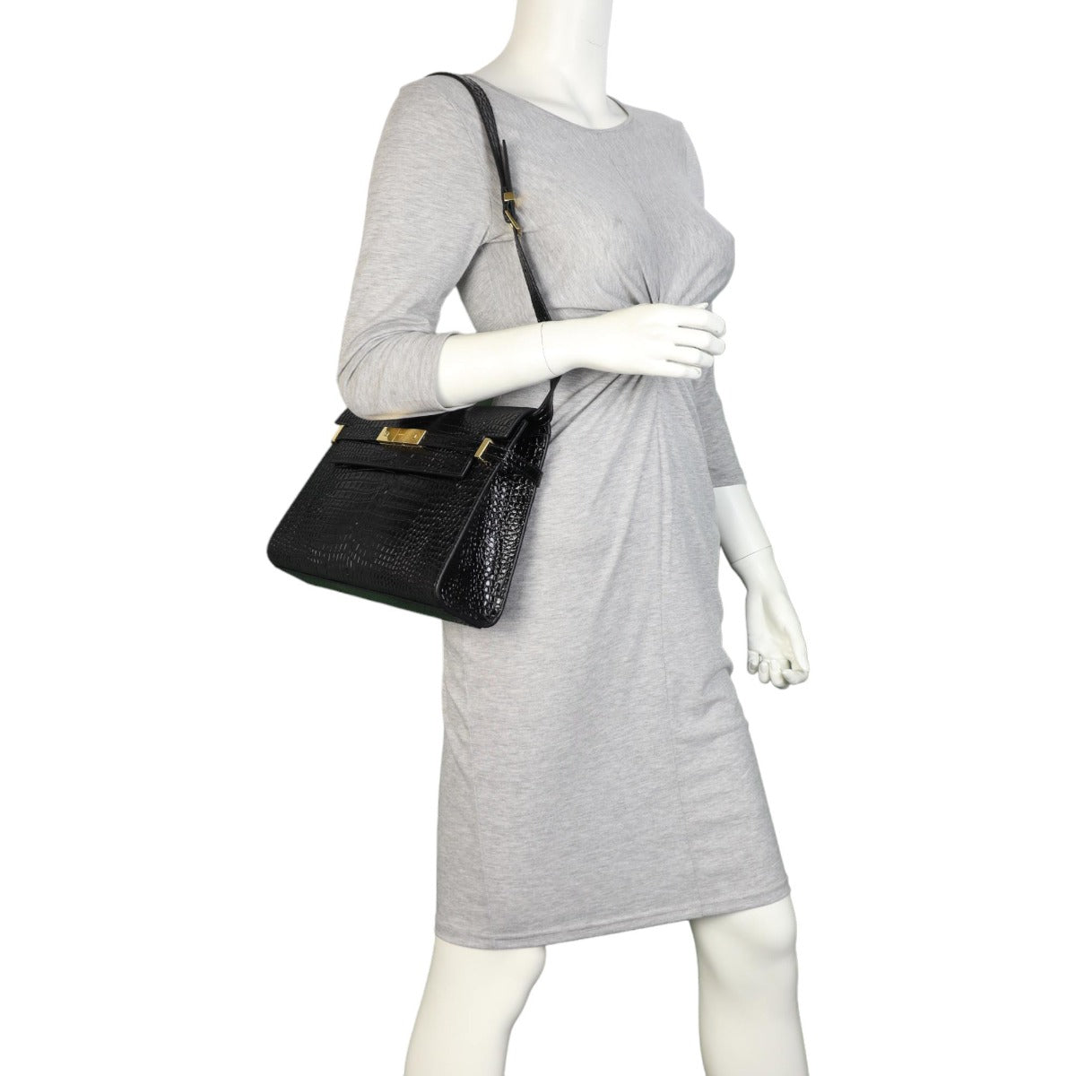 Saint Laurent Manhattan Shoulder Bag Medium Croc Embossed