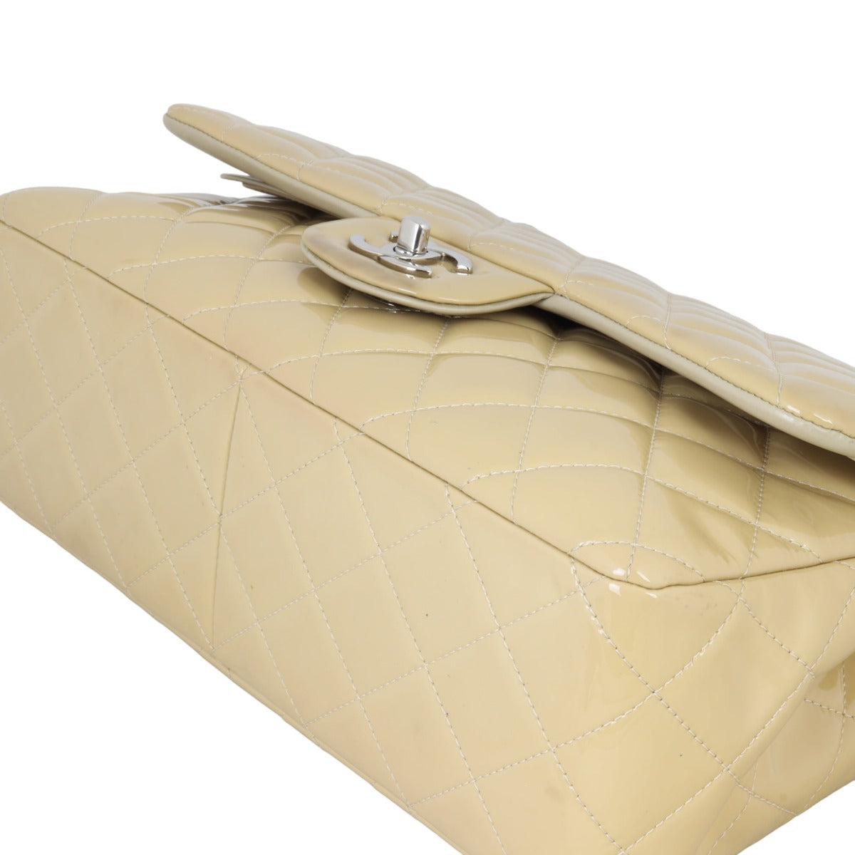 Chanel Classic Double Flap Jumbo Patent | Beige