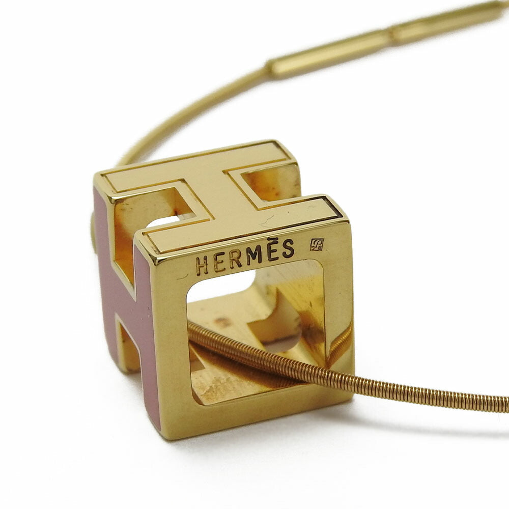 HERMES Necklace metal gold H cube Cardue Ash Women