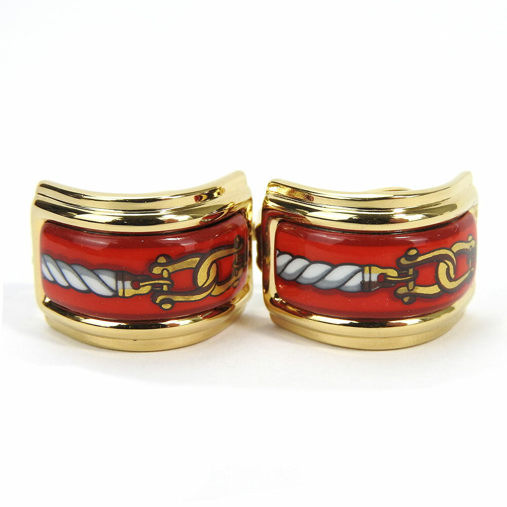 HERMES Earring Enamel, Metal Red Emile Women