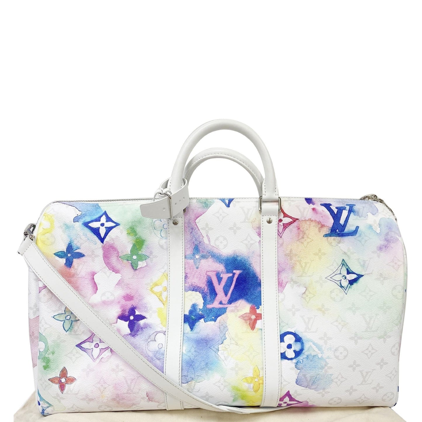 LOUIS VUITTON Watercolor Keepall 50 Bandouliere Monogram Travel Bag Multi