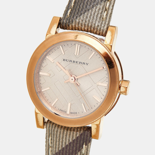 Luxury Burberry Rose Gold PVD Coated Stainless Steel Canvas Leather The City BU9236 Women's Wristwatch 26 mm