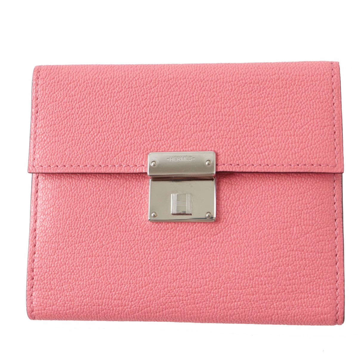 HERMES name card holder Main: Chevre Rose Extreme x Silver Metal Women