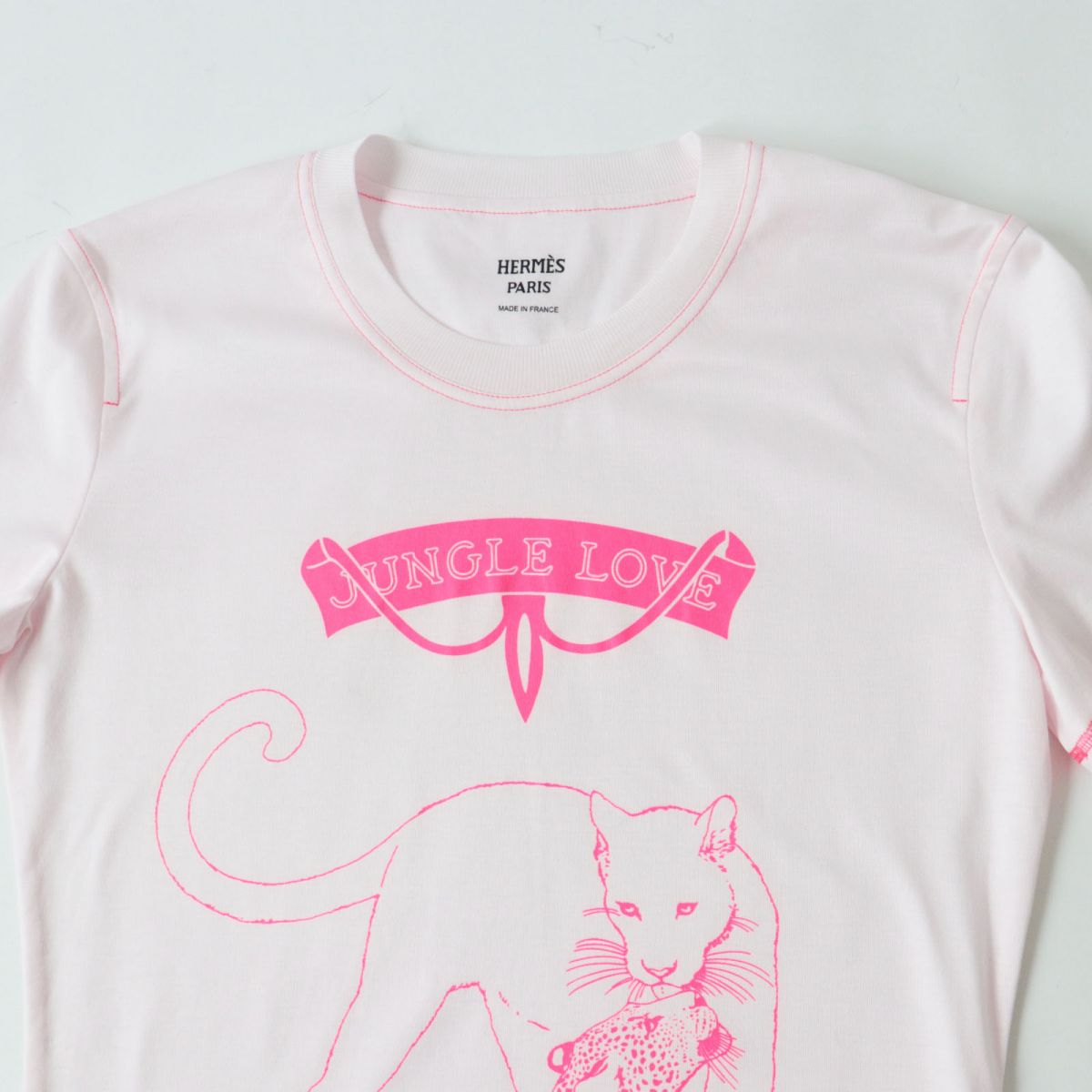 HERMES Cut Main: 100% cotton Baby pink Jungle love Women 34