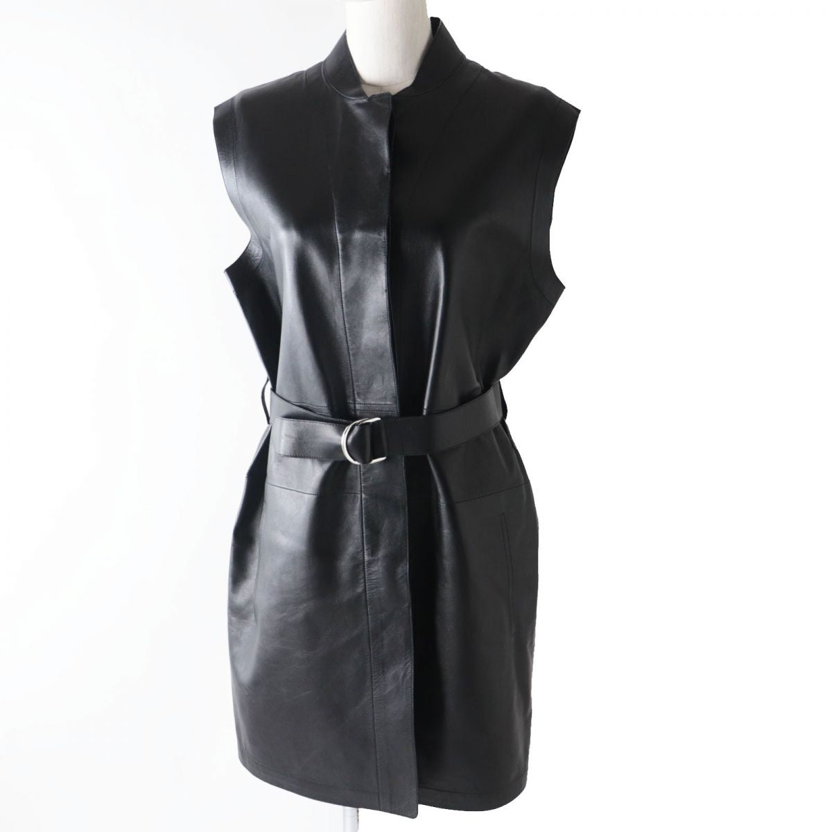 HERMES Vest Lamb leather black Women 36