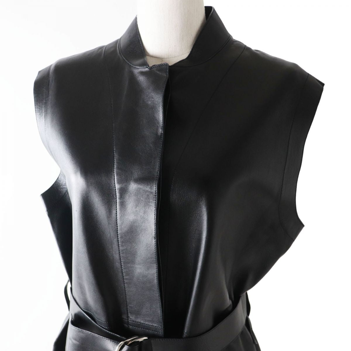 HERMES Vest Lamb leather black Women 36