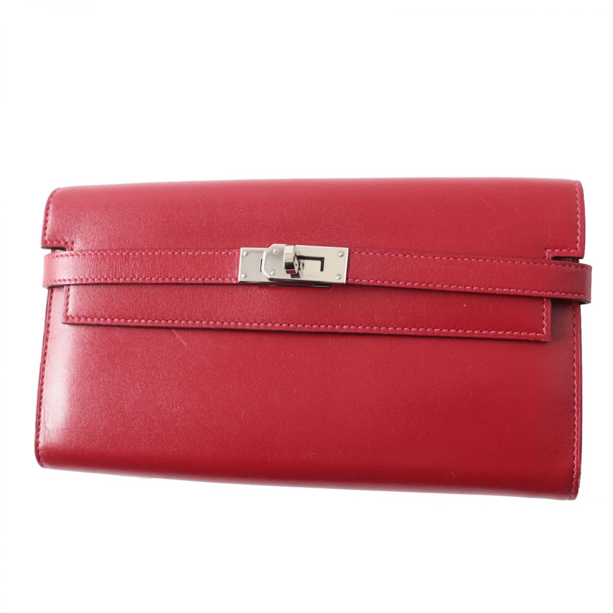 HERMES Long Wallet Purse Main: Box calf Rouge Grena x SilverMetal Women