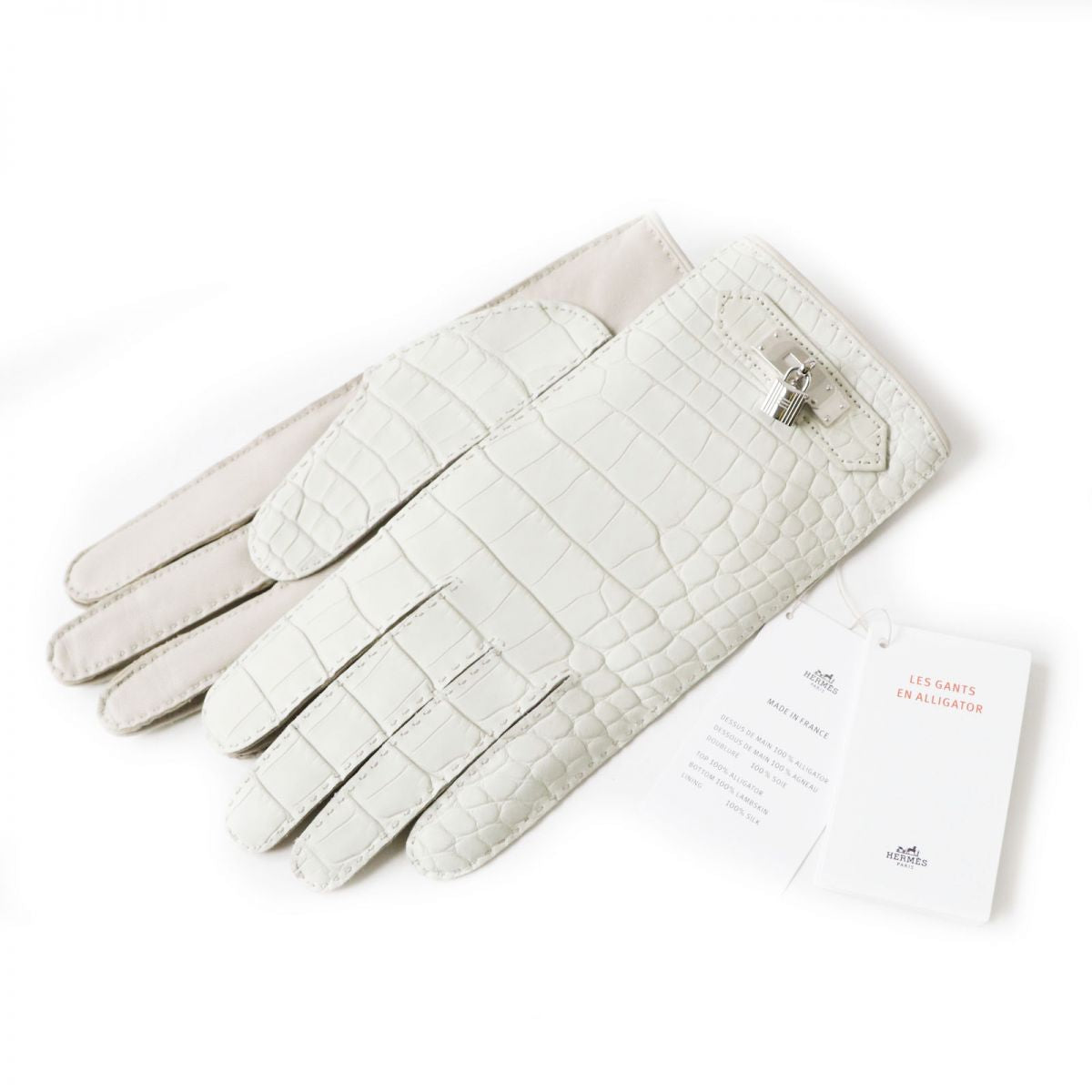 HERMES gloves Image reference Light gray x Silver Metal Women