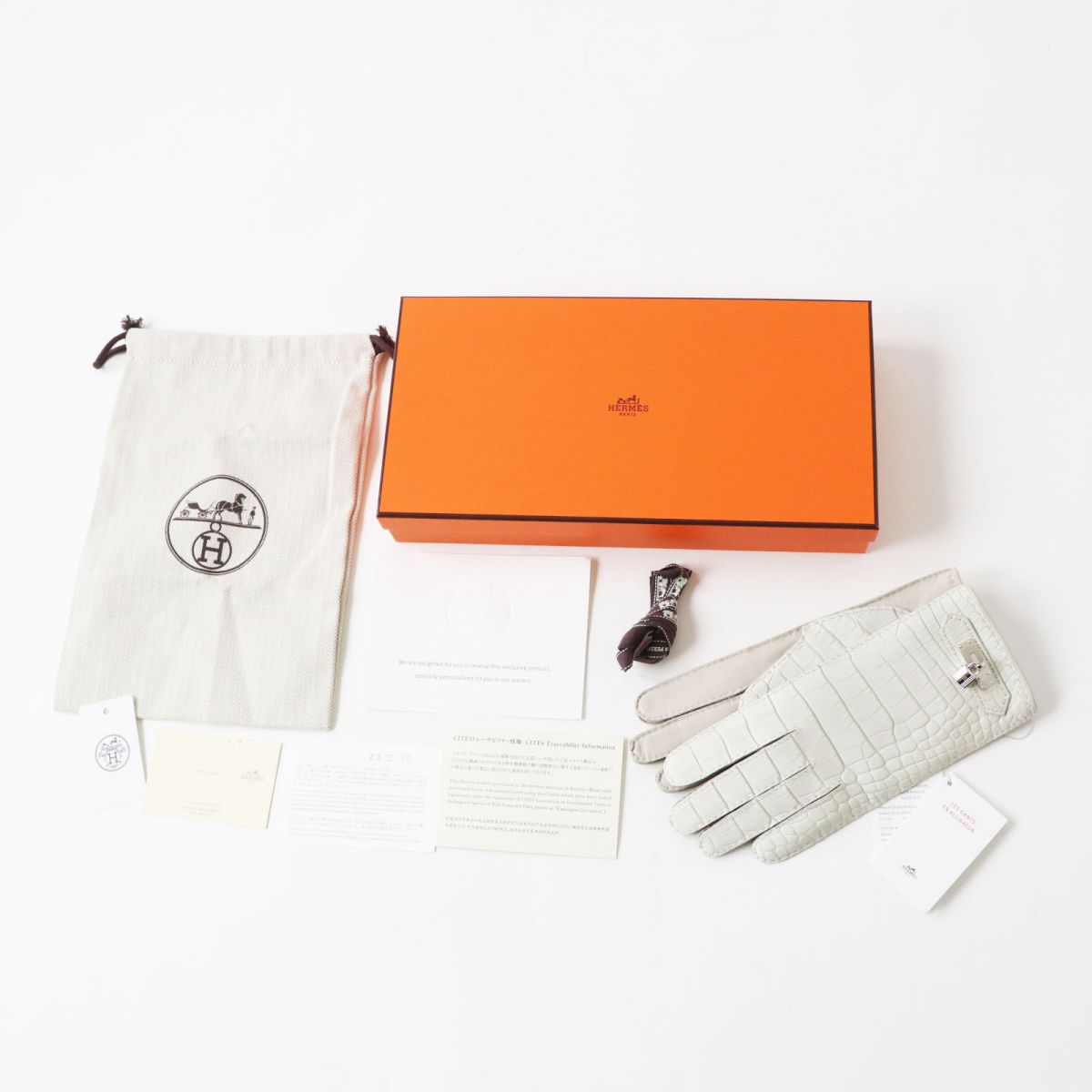 HERMES gloves Image reference Light gray x Silver Metal Women
