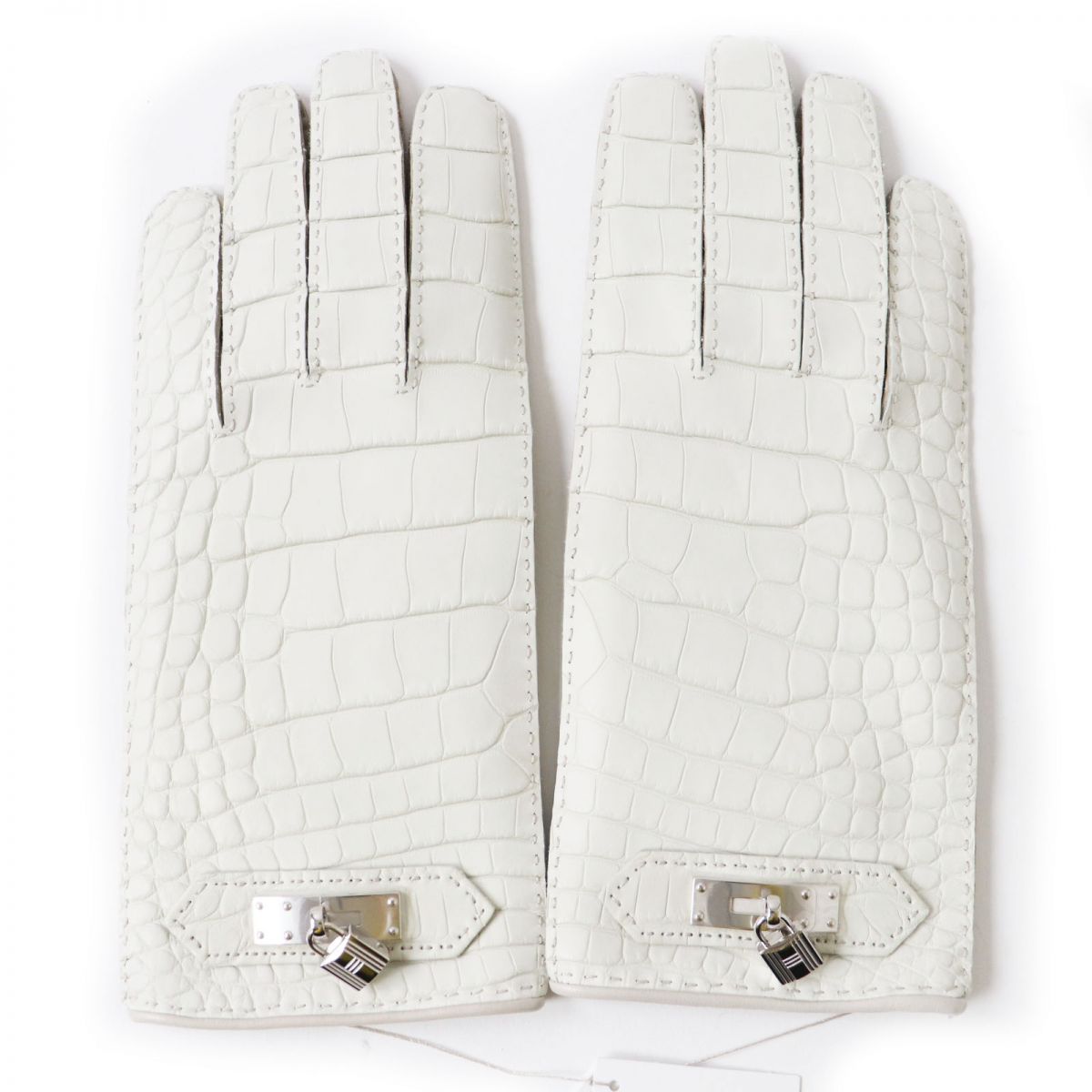 HERMES gloves Image reference Light gray x Silver Metal Women