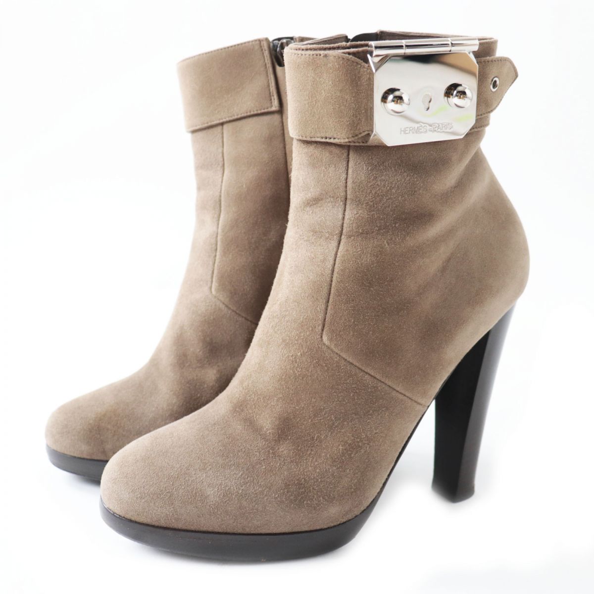 HERMES boots Main: Suede leather Mocha type x Silver Metal Women 37.5