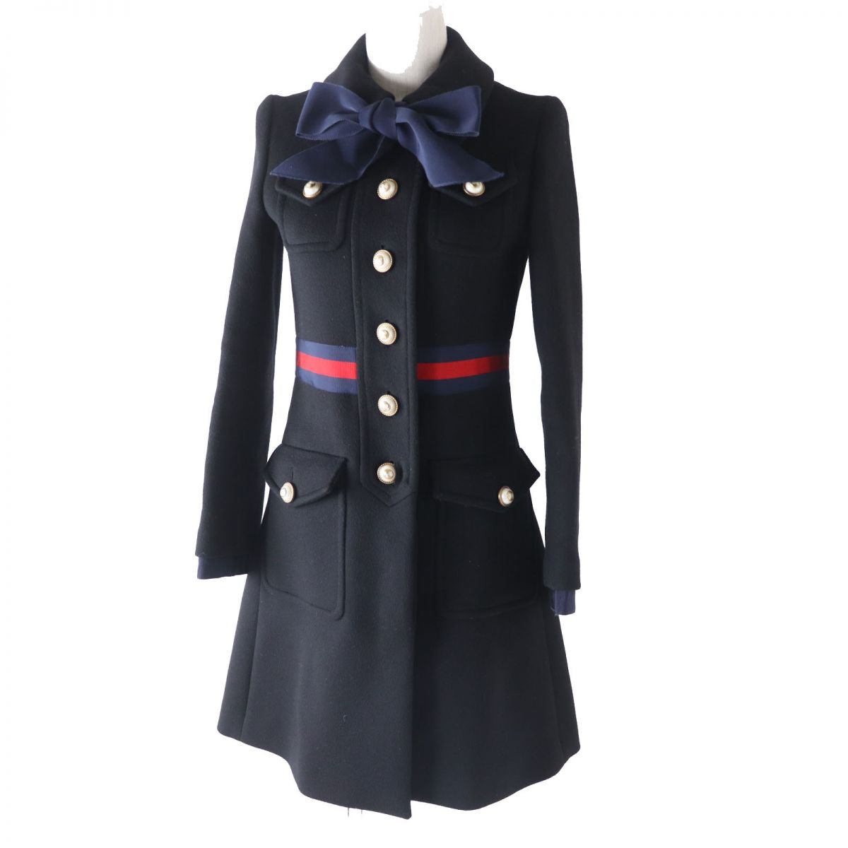 GUCCI coat Outer: 100% wool, part: 65% rayon, part: 35% cotton, part: 50% cotton, part: 50% rayon Black x Navy x Red Women 36