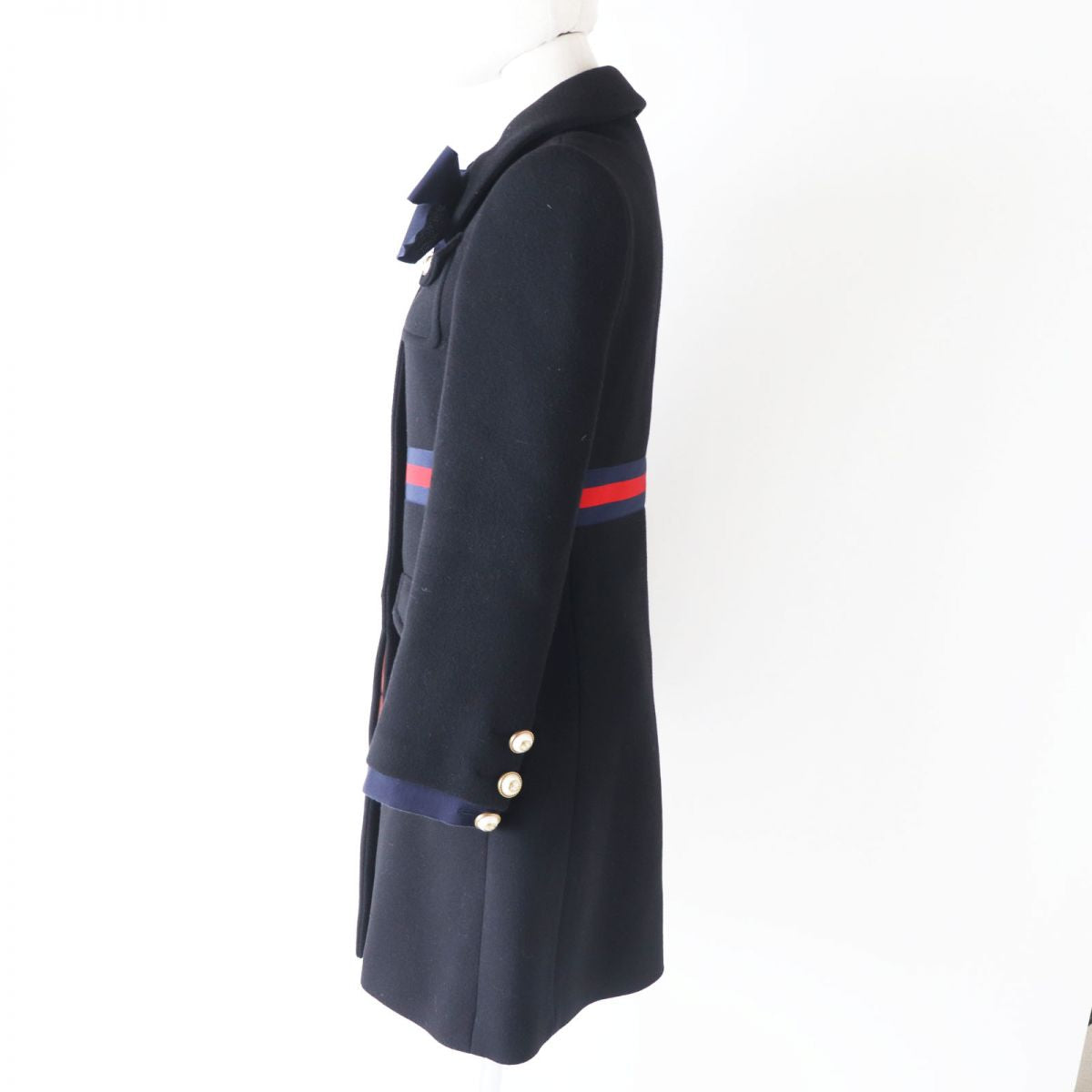 GUCCI coat Outer: 100% wool, part: 65% rayon, part: 35% cotton, part: 50% cotton, part: 50% rayon Black x Navy x Red Women 36