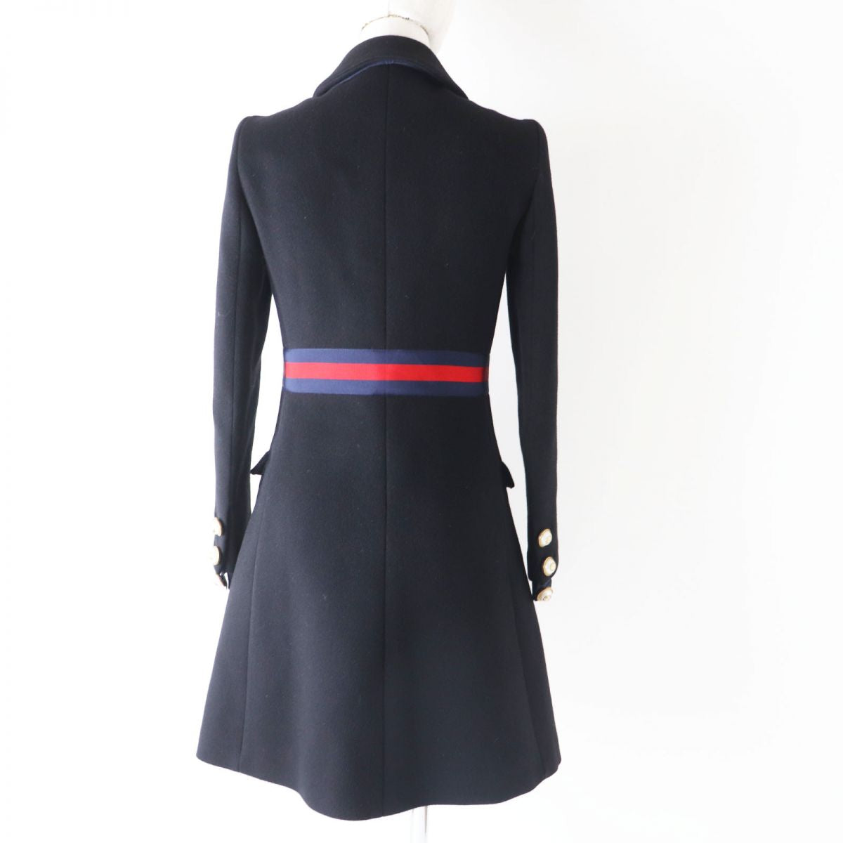 GUCCI coat Outer: 100% wool, part: 65% rayon, part: 35% cotton, part: 50% cotton, part: 50% rayon Black x Navy x Red Women 36