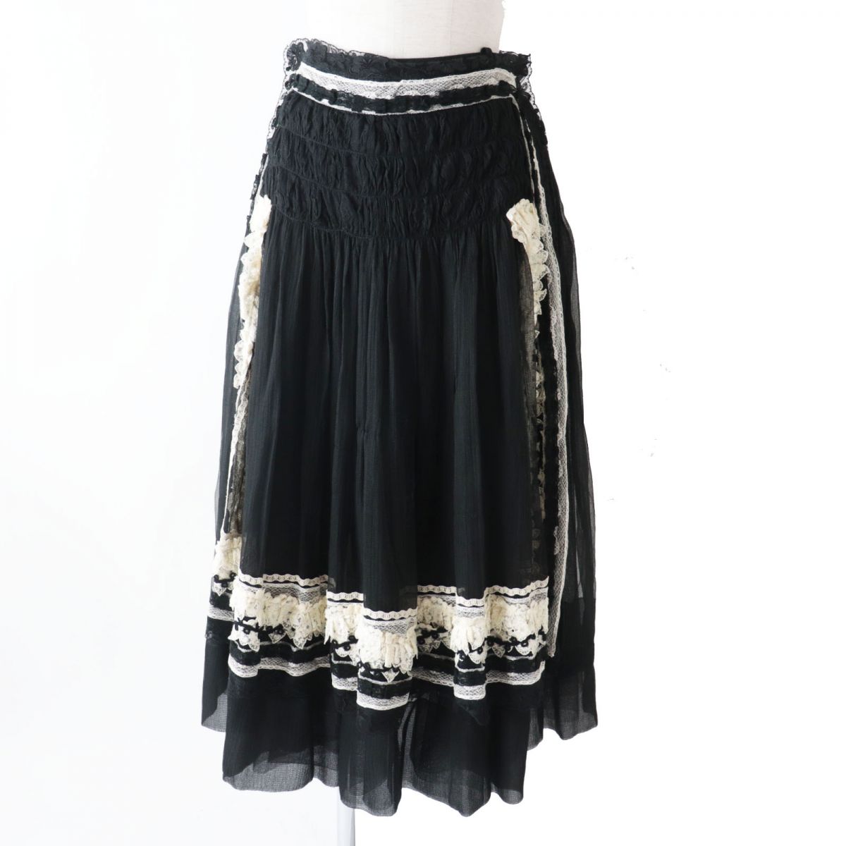 CHANEL skirt Outer: 100% silk, Lining: 100% silk, Part: 100% polyester Black x white Women 38