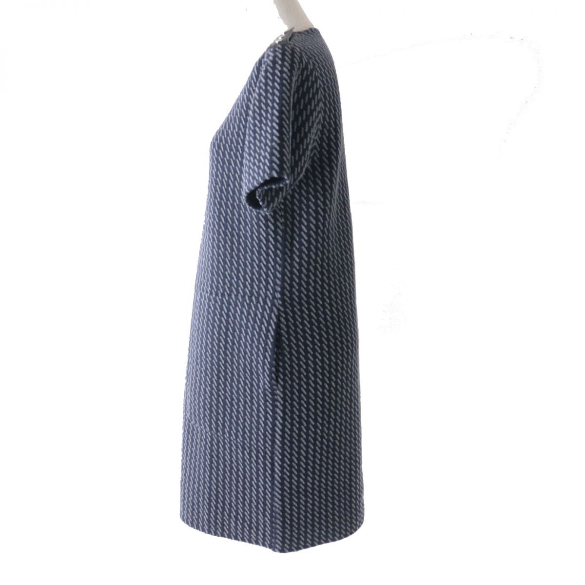 HERMES one piece Main: 99% wool, Main: 1% nylon, Part: Lamb leather Navy x Gray All-over Pattern Women 36