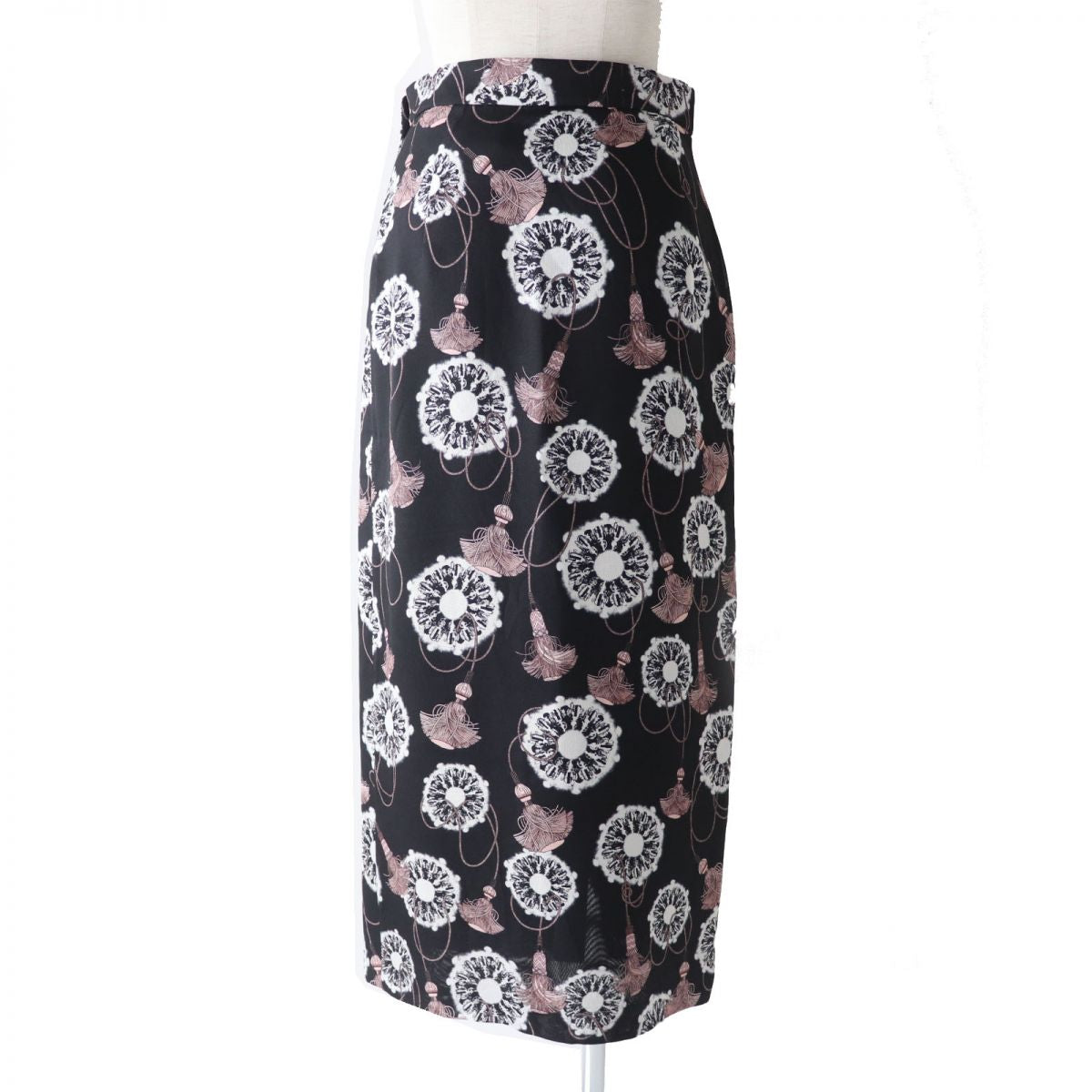 HERMES skirt Main: 100% silk Black x White x Dusty Pink All-over Pattern Women 36